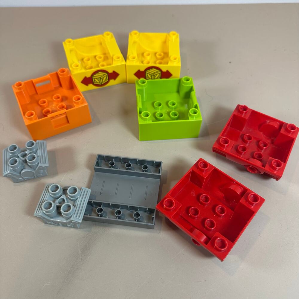 Lot of 9 Lego Duplo Pieces Crates Bins Truckbed Train Cab Containers Boxes Farm